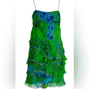 ZARA Floral Green and Blue Strapless Dress